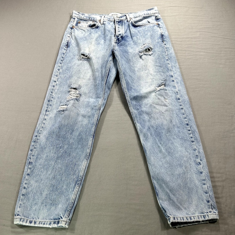 Topman Jeans Men's 34x29 Blue Relaxed Tapered Fit Distressed City Adult ^